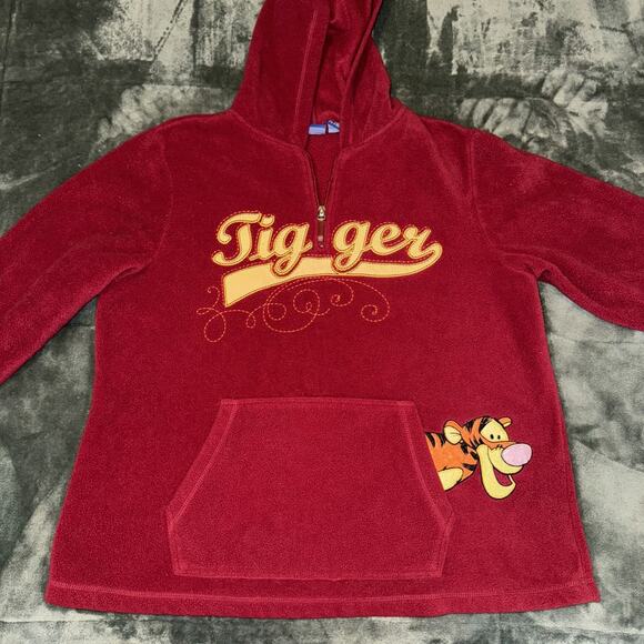 Vintage Disney Winnie The Pooh Tigger Fleece Hoodie Women's 1X Red 1/4 Zip - Picture 4 of 11